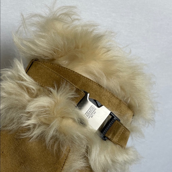 Coach knee 5 B high fur boots women Women's Tan Fur Wedge Boots - Picture 4 of 16